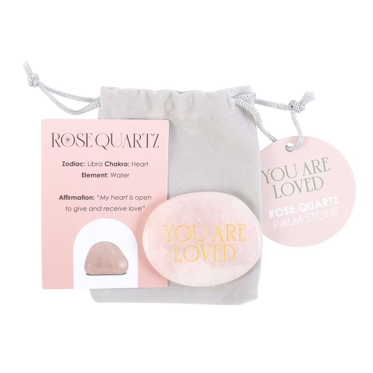 'You Are Loved'  Rose Quartz Crystal Palm Stone