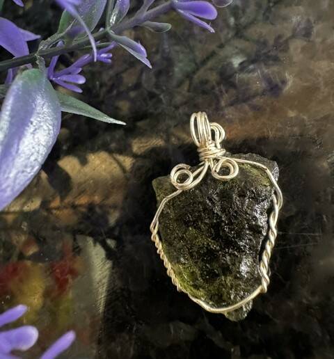 Moldavite wire wrapped pendant 2.09g