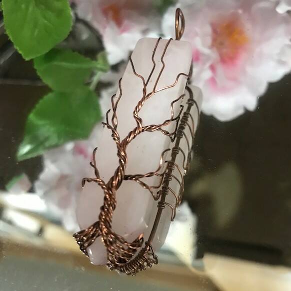 Rose Quartz copper wired Tree of Life Pendant  