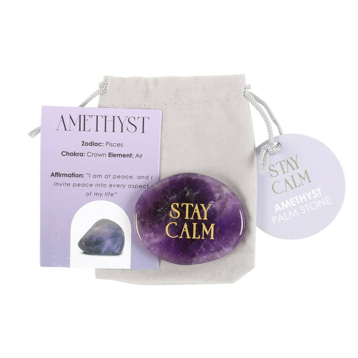 'Stay Calm'  Amethyst Crystal Palm Stone