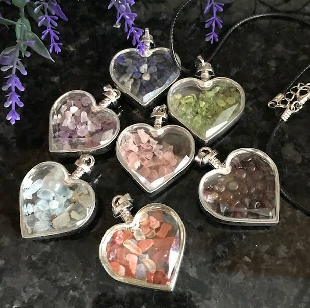 Crystal chip heart wishing bottle pendant