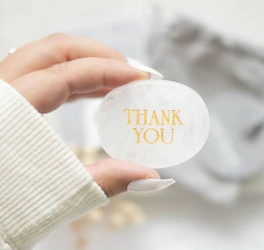 'Thank You' Clear Quartz Palm Stone