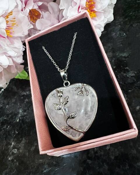 Rose Quartz Heart Pendant with silver plated chain 