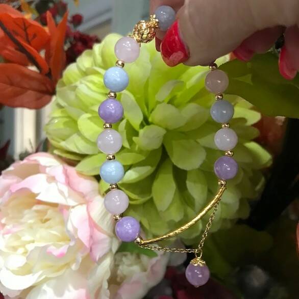 Amethyst, Aquamarine and Rose Quartz bracelet  with bead charm