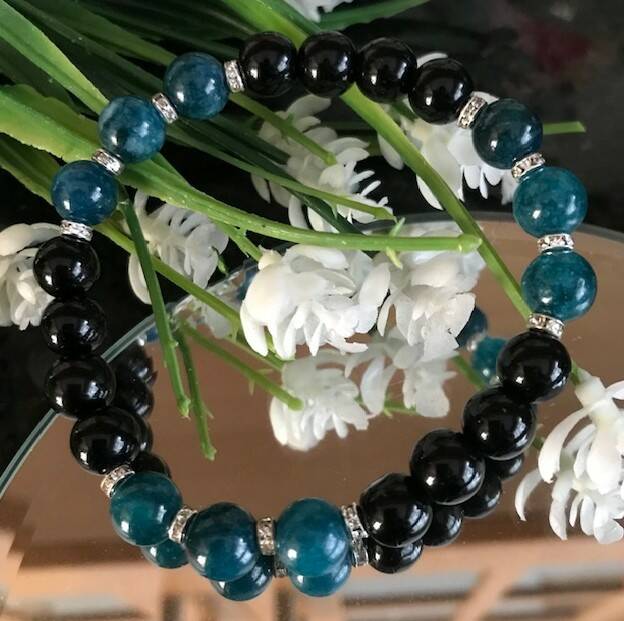 Blue Apatite & Black Obsidian bracelet