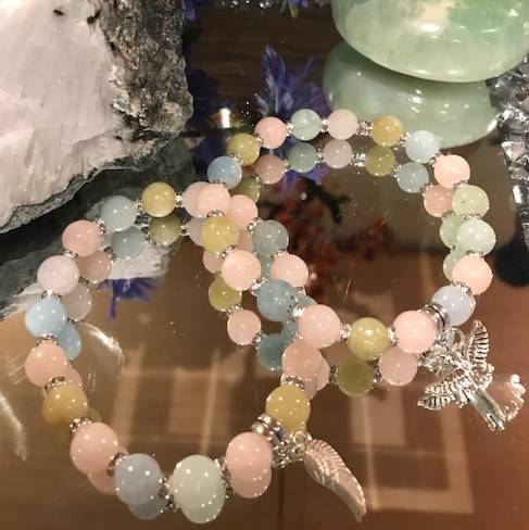 Morgonite & Rhinestone Charm Bracelet