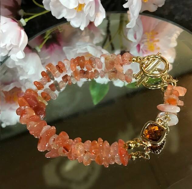 Carnelian chip toggle bracelet