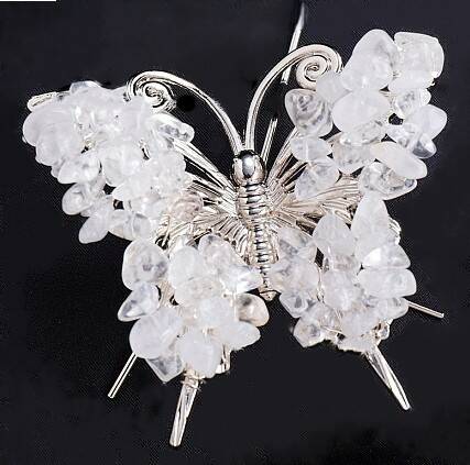 Clear Quartz Crystal Butterfly on silver stand
