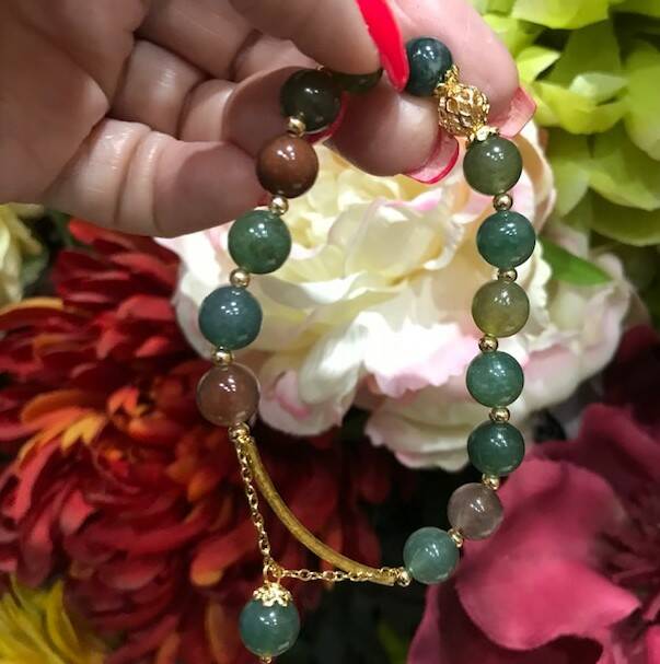 Natural Indian Agate Round Beaded Bracelet 