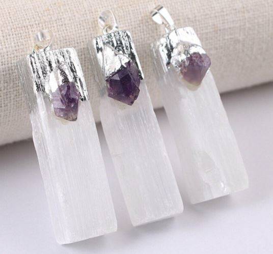 Selenite & Amethyst Pendant 