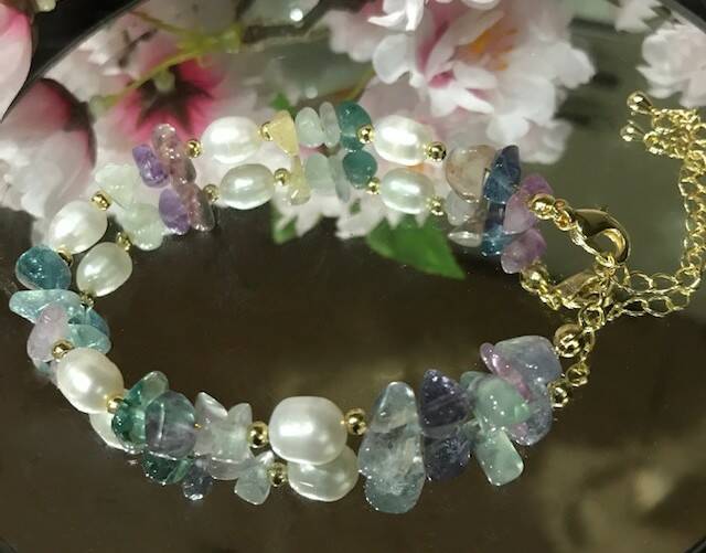 Fluorite  with Pearl adjustable bracelet