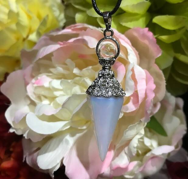 Opalite large faceted cone pendant